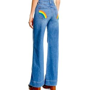 Alice and Olivia high rise wide leg rainbow jeans